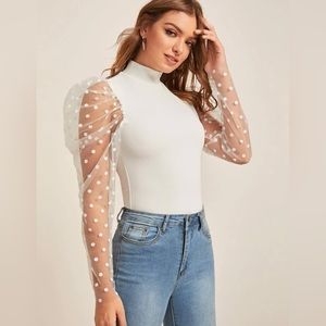 Mock neck translucent sleeves. Size small.